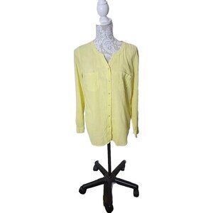 Talbots Top Yellow Gauzy Button Up Roll Tab Sleeves Lightweight Women's Medium